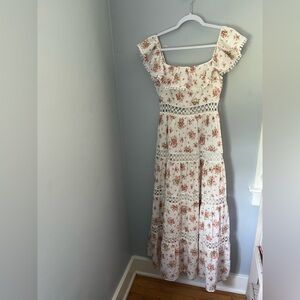 Just Me Cream and Pink Ruffled Tiered Sundress